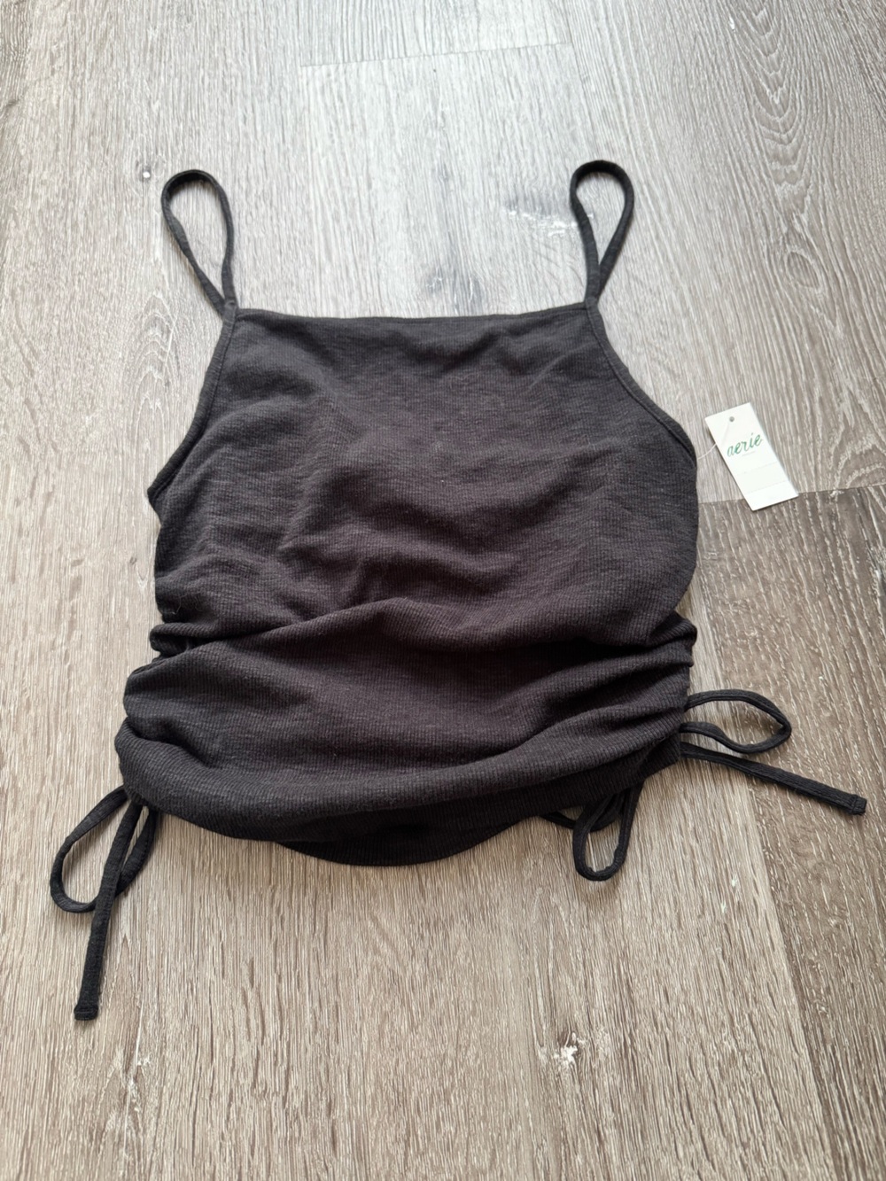 Aerie Black Ruched Side Tie Cami Tank Top XS Soft Stretch Sleeveless NWT